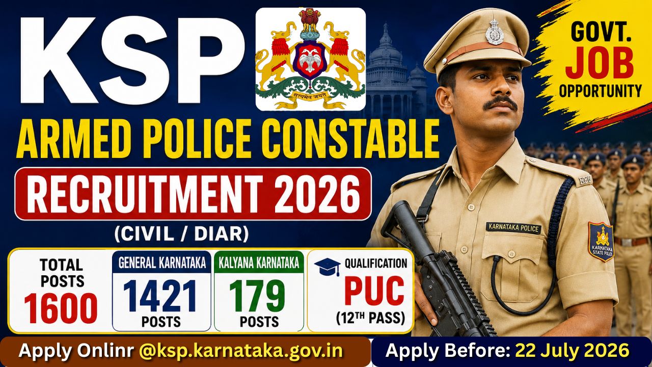 KSP Armed Police Constable Recruitment 2026: 1500+ Vacancy, Apply online by July 24, Check Full Detail